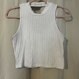 Ribbed Sleeveless Crop Tank Top - White